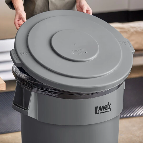 Lavex 55 Gallon Gray Round Commercial Trash Can Lid