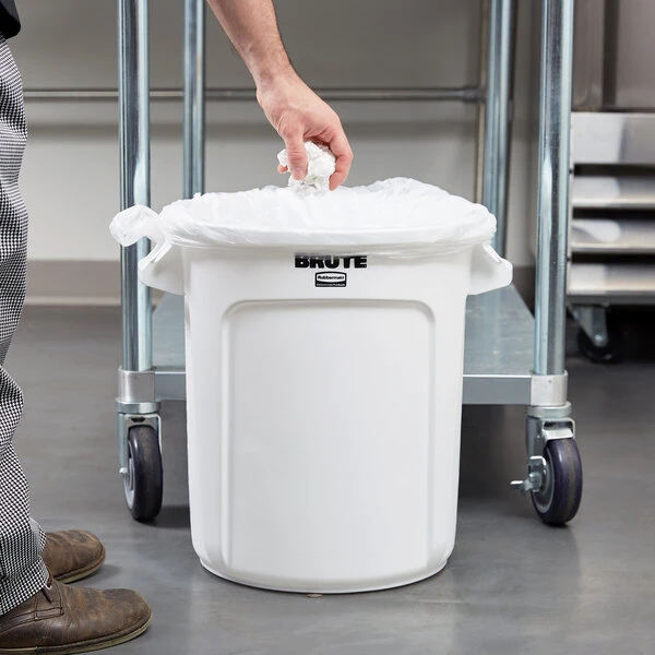 Rubbermaid® BRUTE 10 Gallon White Round Trash Can and Lid
