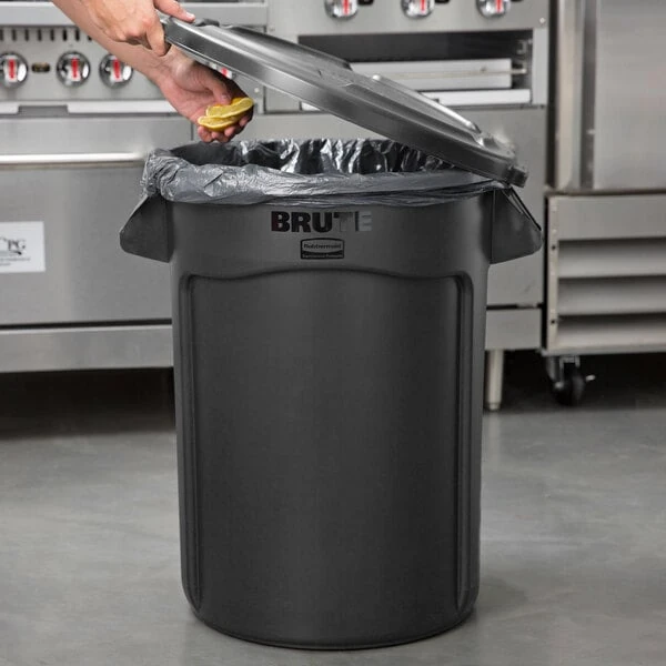 Rubbermaid® BRUTE 32 Gallon Black Executive Round Trash Can and Lid