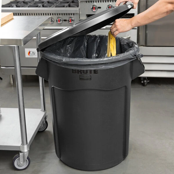 Rubbermaid® BRUTE 55 Gallon Black Executive Round Trash Can and Lid