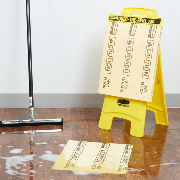 Rubbermaid® 16" x 12 5/8" Over-The-Spill Kit with Caution Wet Floor Sign, Medium Absorbent Pad Tablet, 22 Pads