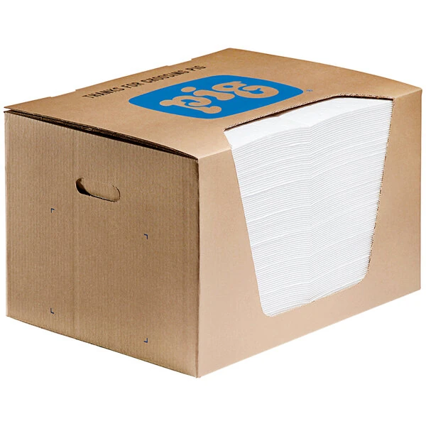 New Pig MAT440 20" x 15" Oil-Based Liquids Only Absorbent Heavy Weight Mat Pads with Dispenser Box - 100/Box