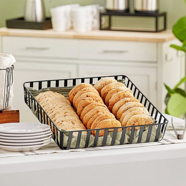 GET Enterprises Harvest Baskets 18" x 18" x 3 3/4" Black Iron Powder-Coated Square Basket