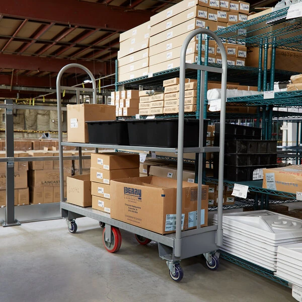 Lavex 16" x 60" Heavy-Duty Steel U-Boat Utility Cart with Removable Shelf - 2000 lb. Capacity