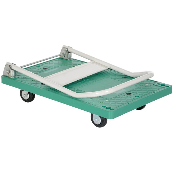 Vestil FPT-2133 21 1/2" x 33 1/2" Green Plastic Platform Truck with Folding Handle - 500 lb. Capacity