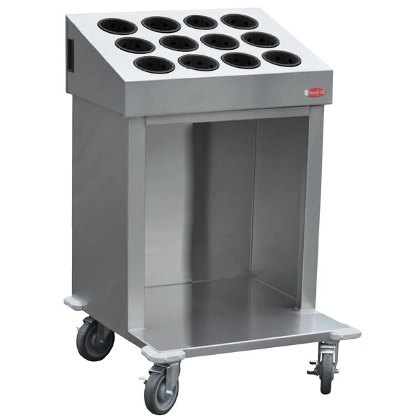 Steril-Sil CRT24-12RP-BLACK 24" Open Base Stainless Steel Silverware / Tray Cart with 12 Black Silverware Cylinders