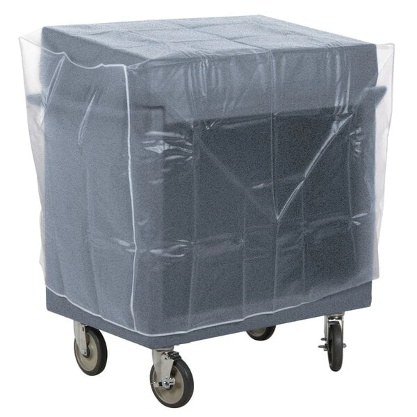 Cambro TDCR12191 Granite Gray Tray and Dish Cart with Cutlery Rack and Protective Vinyl Cover