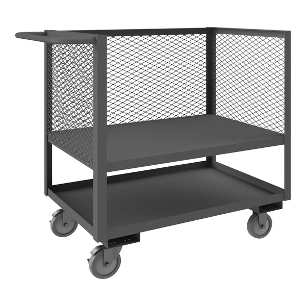 Durham Mfg 24" x 48" 14 Gauge Steel Low-Deck Truck with 1 Fixed 3-Sided Mesh Shelf with 5" Polyurethane Casters - 1,200 lb. Capacity 3SLT-EX2448-1.2K-95