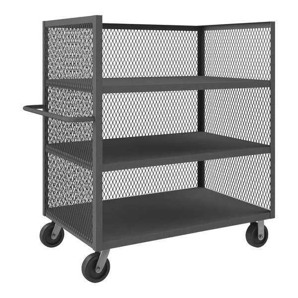 Durham Mfg 30" x 48" 14 Gauge Steel 3-Shelf 3-Sided Mesh Truck with 6" Phenolic Casters - 3,000 lb. Capacity 3ST-EX3048-3-95