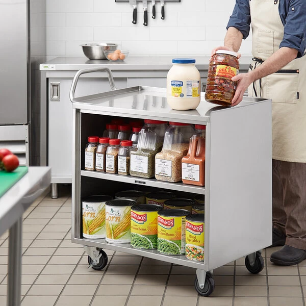 Regency 21" x 33" Three Shelf 18-Gauge 304 Stainless Steel Utility Cart with Enclosed Base and Open Front