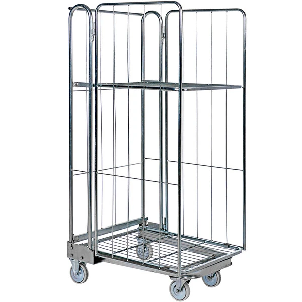 Vestil 32" x 27 1/2" x 68 1/4" Gray Steel 2 Shelf Foldable / Nestable Roller Container ROL-85