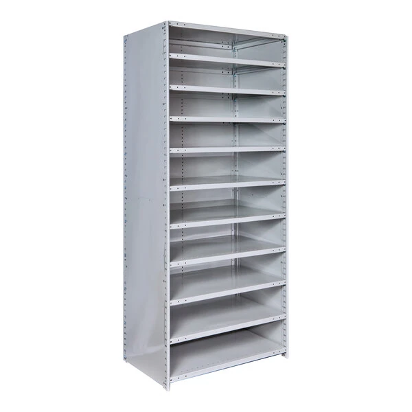 Hallowell MedSafe Hi-Tech 36" x 12" x 87" Light Gray Antimicrobial Steel Closed 11-Shelf Medium-Duty Shelving Starter 452C-12PL-AM