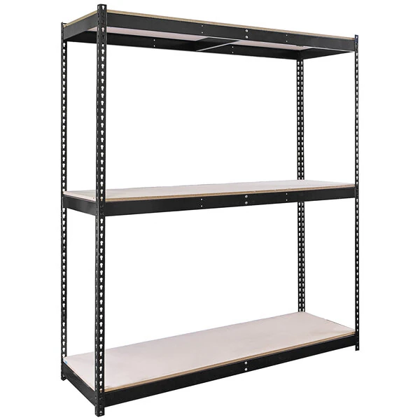 Hallowell 18" x 48" x 84" Black Double Rivet 3-Shelf Boltless Shelving with Particle Board Decking, 2310 lb unit capacity