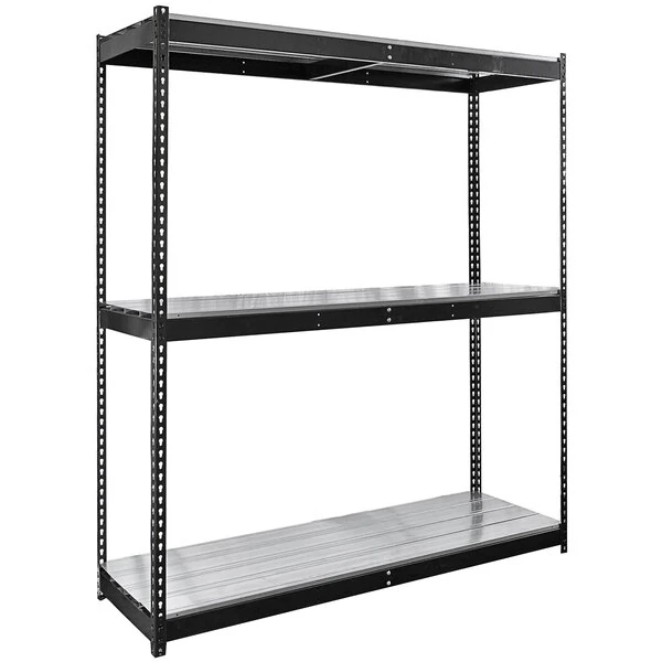 Hallowell 24" x 48" x 84" Black Double Rivet 3-Shelf Boltless Shelving with EZ-Deck Decking, 2100 lb unit capacity
