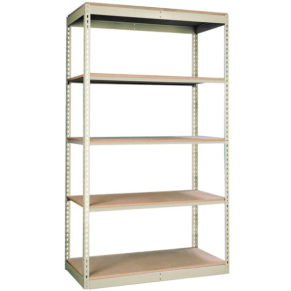 Hallowell 24" x 36" x 84" Tan Single Rivet 5-Shelf Boltless Shelving, No Decking, 1750 lb unit capacity