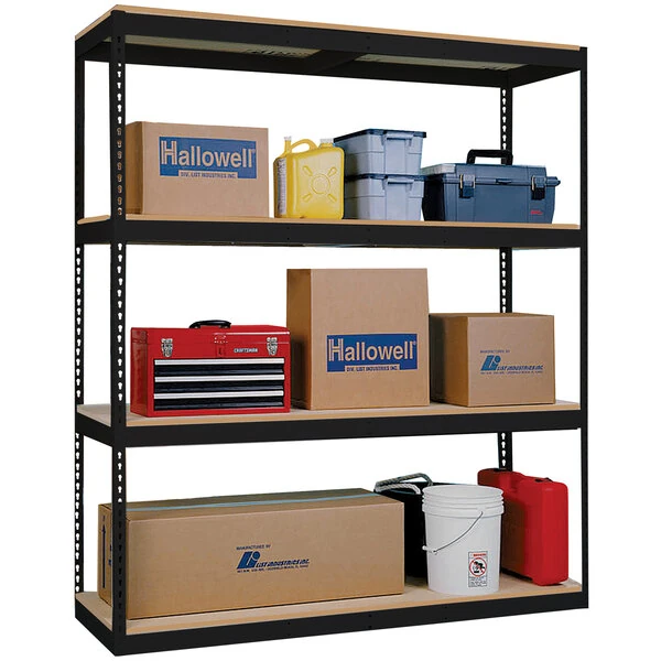 Hallowell 18" x 48" x 84" Black Heavy-Duty Double Rivet 4-Shelf Boltless Shelving, No Decking, 5600 lb unit capacity