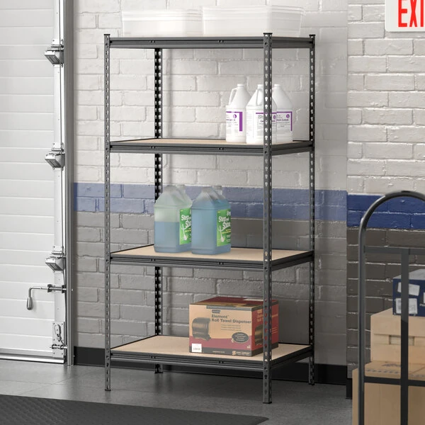 Lavex 24" x 36" Black Z-Beam Particle Board Shelf for 4-Shelf Boltless Shelving Units - 4/Case