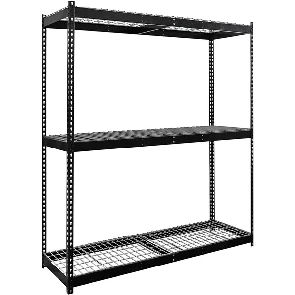 Hallowell 48" x 48" x 84" Black Double Rivet 3-Shelf Boltless Shelving with Wire Decking, 1500 lb unit capacity