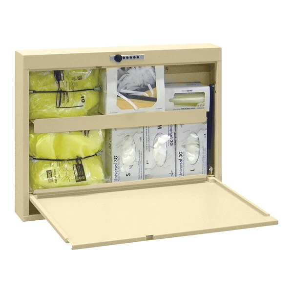 Omnimed 30" x 4 1/2" x 25 1/2" Beige Manual Push Combo Lock Isolation Wall Desk 291510-BG
