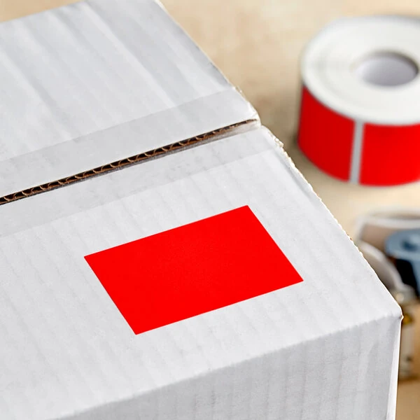 Lavex 2" x 3" Fluorescent Red Semi-Gloss Paper Permanent Rectangular Inventory Label - 500/Roll
