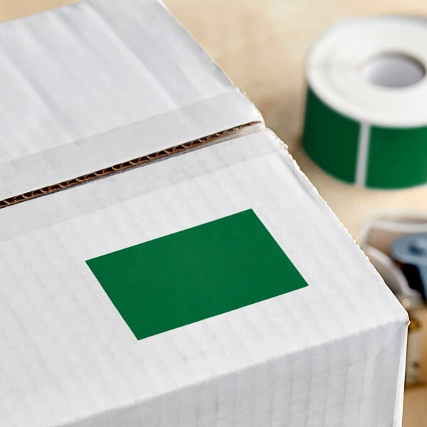 Lavex 2" x 3" Standard Green Semi-Gloss Paper Permanent Rectangular Inventory Label - 500/Roll