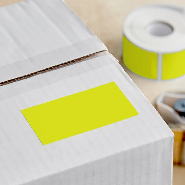 Lavex 2" x 4" Fluorescent Chartreuse Semi-Gloss Paper Permanent Rectangular Inventory Label - 500/Roll