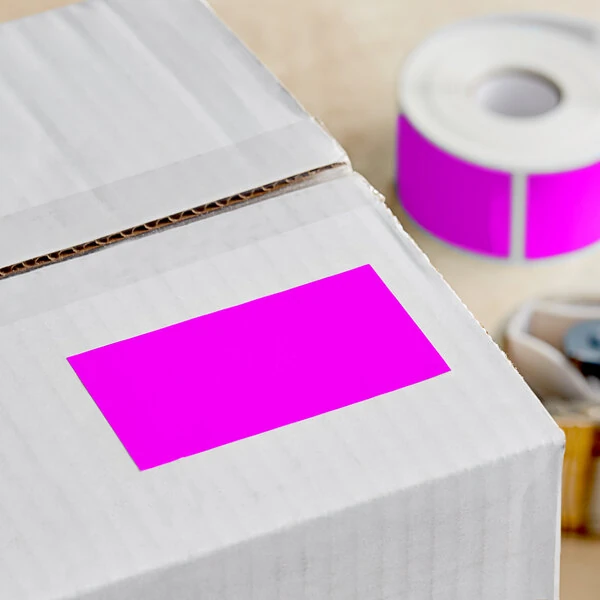 Lavex 2" x 4" Fluorescent Pink Semi-Gloss Paper Permanent Rectangular Inventory Label - 500/Roll