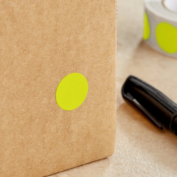 Lavex 3/4" Fluorescent Chartreuse Semi-Gloss Paper Permanent Round Inventory Label - 500/Roll