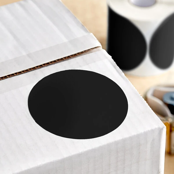 Lavex 4" Black Semi-Gloss Paper Permanent Round Inventory Label - 500/Roll