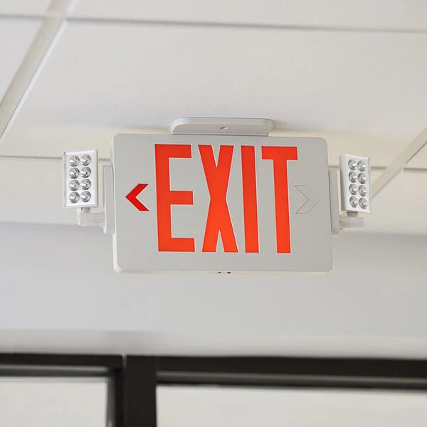 Lavex Slim Red LED Exit Sign / Emergency Light Combination with Battery Backup - 2W Unit