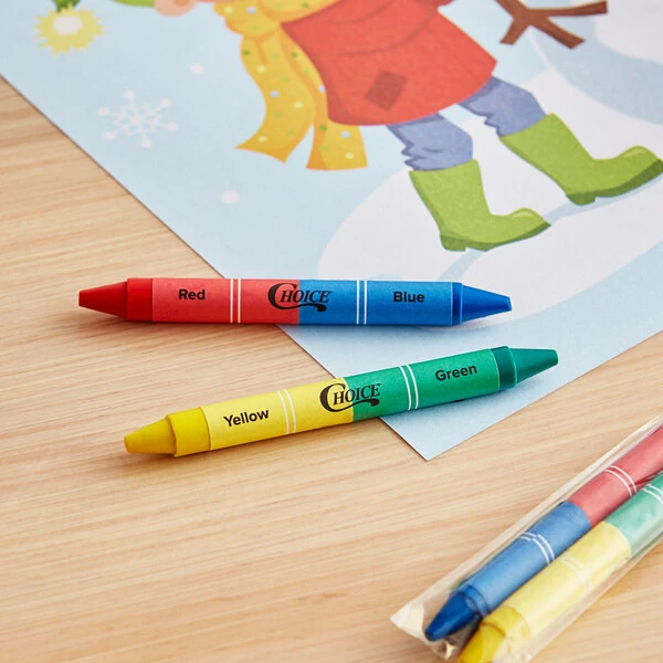 Choice 2-Pack Double-Sided Kids' Restaurant Crayons in Cello Wrap - 1,000/Case