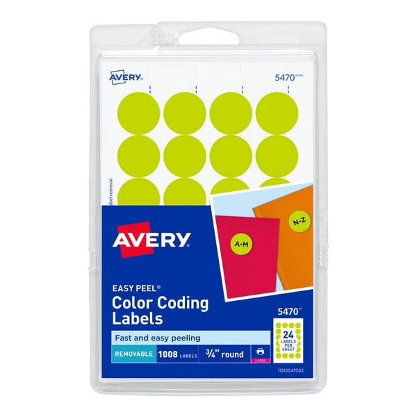 Avery® 5470 3/4" Neon Yellow Round Removable Write-On / Printable Labels - 1,008/Pack