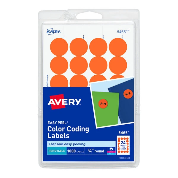 Avery® 5465 3/4" Orange Round Removable Write-On / Printable Labels - 1,008/Pack