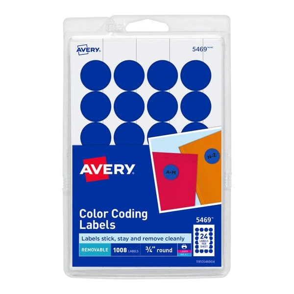 Avery® 5469 3/4" Dark Blue Round Removable Write-On / Printable Labels - 1,008/Pack