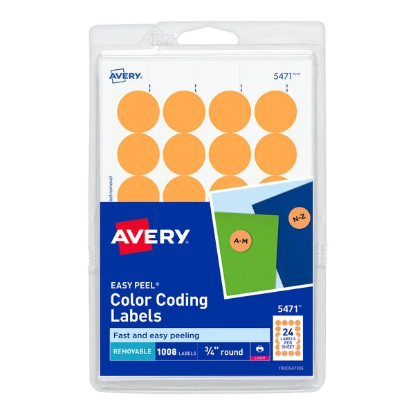 Avery® 5471 3/4" Neon Orange Round Removable Write-On / Printable Labels - 1,008/Pack