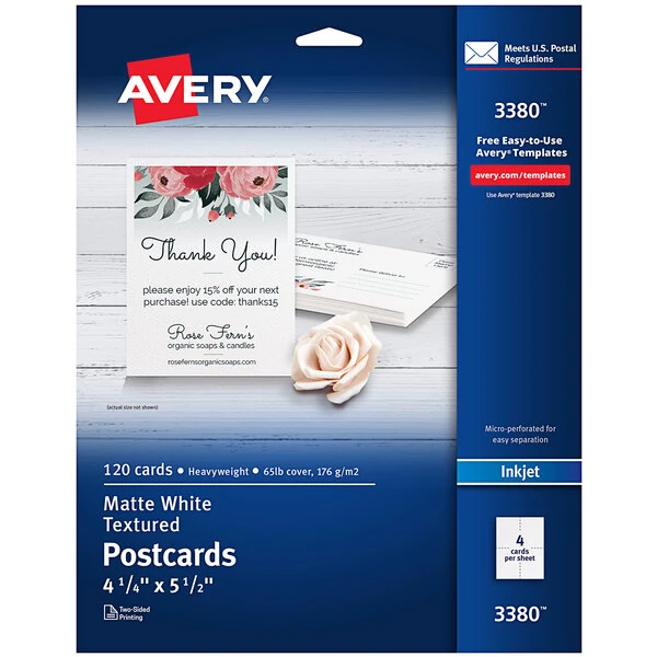 Avery® 3380 4 1/4" x 5 1/2" Printable Heavy Weight Textured Postcards - 120/Pack