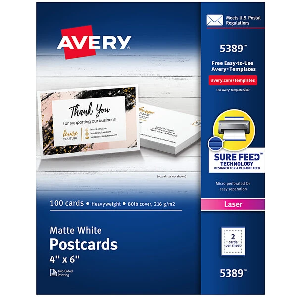 Avery® 5389 4" x 6" White Printable Postcards - 100/Pack