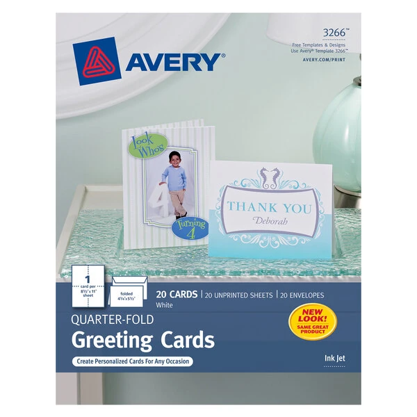 Avery® 03266 4 1/4" x 5 1/2" Printable Quarter-Fold Greeting Card with Envelope - 20/Pack