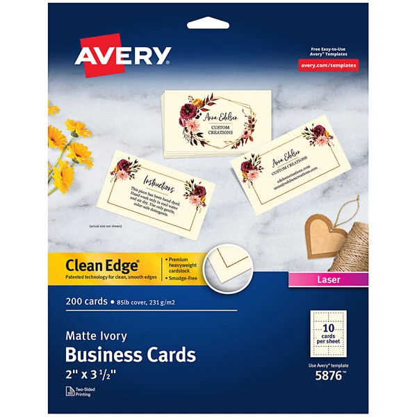 Avery® 5876 2" x 3 1/2" Uncoated Ivory Clean Edge Business Cards - 200/Pack