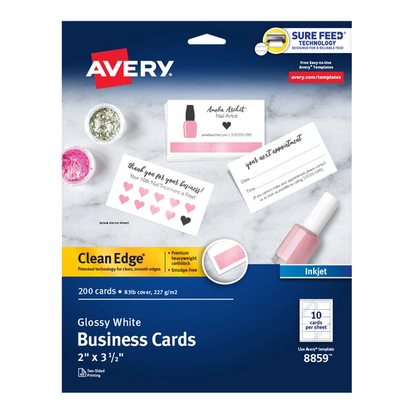 Avery® 08859 2" x 3 1/2" Glossy Matte Back White Clean Edge Two-Sided Premium Business Card - 200/Pack