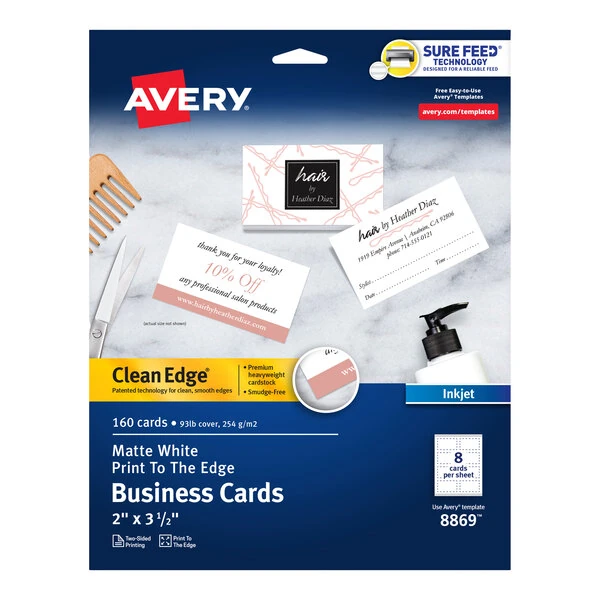 Avery® 08869 2" x 3 1/2" Matte White Clean Edge Premium Two-Sided Business Card - 160/Pack