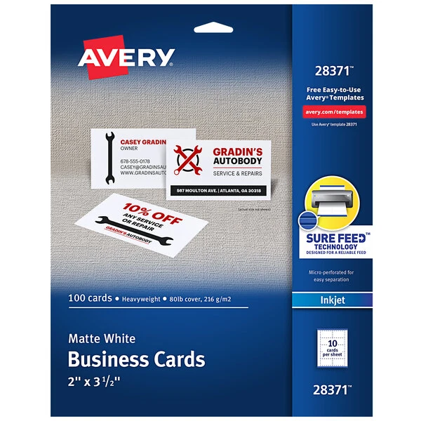 Avery® 28371 2" x 3 1/2" Matte White Micro-Perforated 2-Sided Business Card - 100/Pack