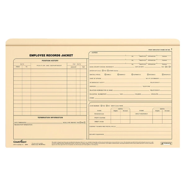 ComplyRight Employee Records Legal Size Jacket - 25/Pack
