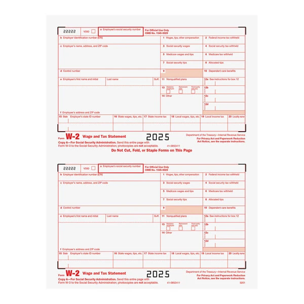 ComplyRight 2-Up Federal Copy A of W-2 Tax Forms 520150 - 50/Pack