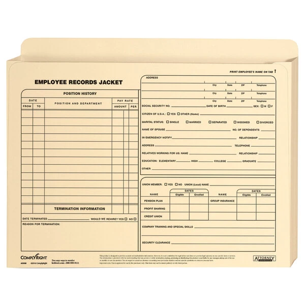 ComplyRight Employee Records Expandable Standard Letter Size Jacket - 25/Pack