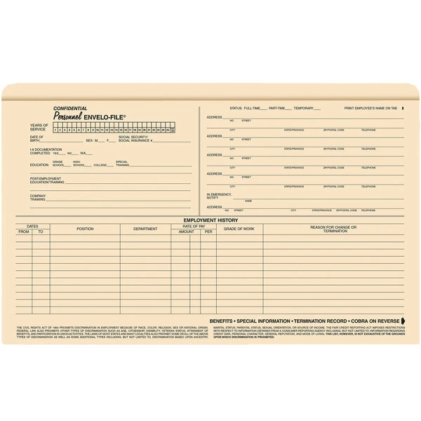 ComplyRight A0731 Envelo-File 9 1/2" x 15" Personnel Legal Folder - 25/Pack