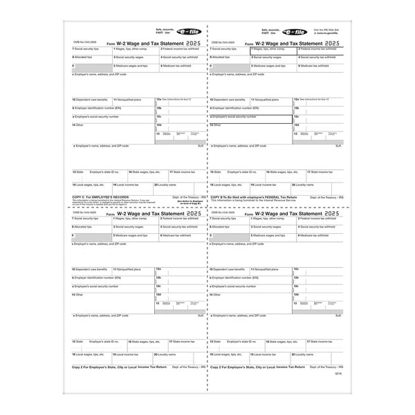 ComplyRight 4-Up W-Style Alternate Employee Copies B / C / 2 / 2 of W-2 Tax Forms 521650 - 50/Pack