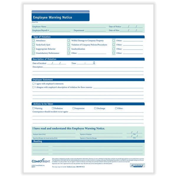 ComplyRight Employee Warning Notice - 50/Pack