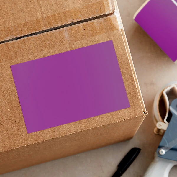 Lavex 4" x 6" Purple Semi-Gloss Paper Permanent Rectangular Inventory Label - 500/Roll