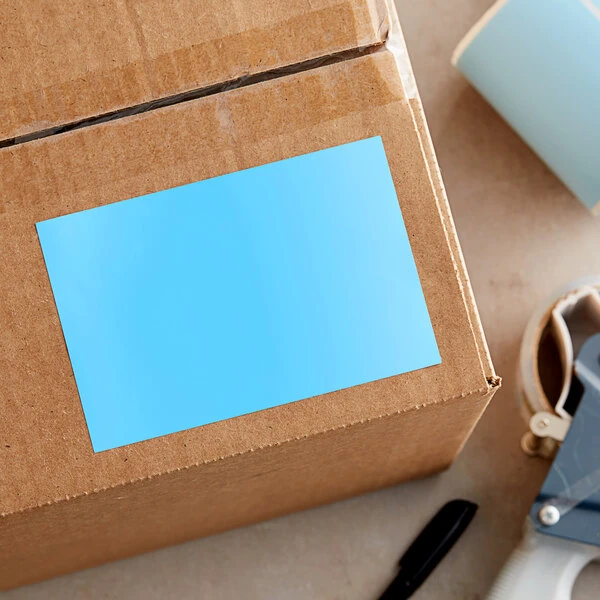 Lavex 4" x 6" Sky Blue Semi-Gloss Paper Permanent Rectangular Inventory Label - 500/Roll